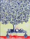 Artist: Zakir Husain<br> Title : Story for landscape on Hospital stretcher <br> Medium: Watercolor and ink on paper<br> Size : 20 x 14 inches<br> Year : 2008