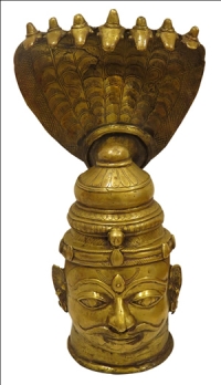 Artist: Bhuta Mask From Karnataka<br> Title : Mukhalinga<br> Medium: Bronze<br> Size : 17.5 x 6.5 x 8 inches