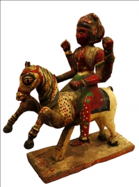 Title : Bhuta Sculpture From Karnataka <br> Medium: Wooden Sculpture<br> Size : 20.5 x 9.5 x 15 inches