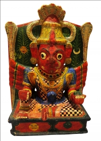 Artist: Folk Art Ifacts From Andhra Pradesh<br> Title : Goddess Manasha <br> Medium: Wooden Sculpture<br> Size 20 x 14.5 x 7 inches