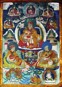 Artist: Thangka Painting<br> Title :Buddha, Sakya Lineage<br> Medium: Natural Pigments on Cloth<br> Size : 27.5 x 18 inches