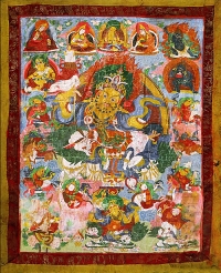 Artist: Thangka Painting<br> Title : Dharma Protectors, Gelugpa Lineage<br> Medium: Natural Pigments on Cloth<br> Size : 36.5 x 26 inches