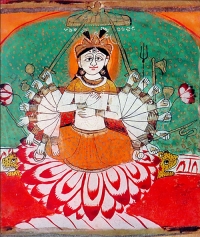 Artist: Folk Art Of Himachal Pradesh<br> Title : Devi<br> Medium: Natural Pigments & Gold on Paper<br> Size : 5.5 x 5 inches