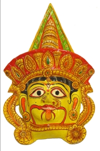 Artist: Masks From Raghurajpur Odissa<br> Title : Kali<br> Medium: Paper Mache<br> Size : 23 x 14 x 4 inches (each )