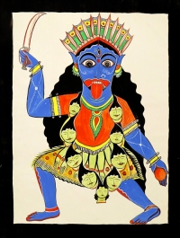 Artist: Folk Art From Gauripur Assam<br> Title :Kali<br> Medium: Gouache on Paper<br> Size : 28 x 22 inches