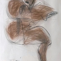 Listening to Music, Drawing Conte on Paper, 2008, 25 x 19 inches