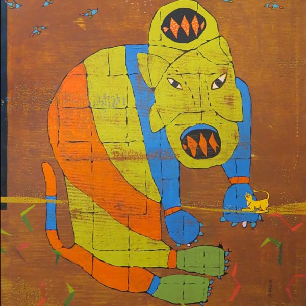 Dhaneshwar Shah, Lion in Yellow, Blue, Orange, Acrylic on canvas, 48 x 60 inch, 2007