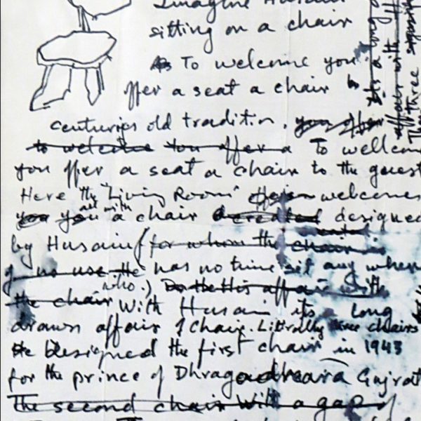M F Husain, Sinhason to Peacock throne, Pen on paper, 8 x 6 inch (Back)