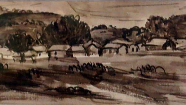 Nikhil Biswas, Watercolor on paper, 3.5 x 10 inch, 1945