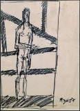 Artist: M F Husain<br> Title : Untitled<br> Medium: Pen and Ink on paper<br> Size : 5.75 x 3.75 inches<br> Year : 1987
